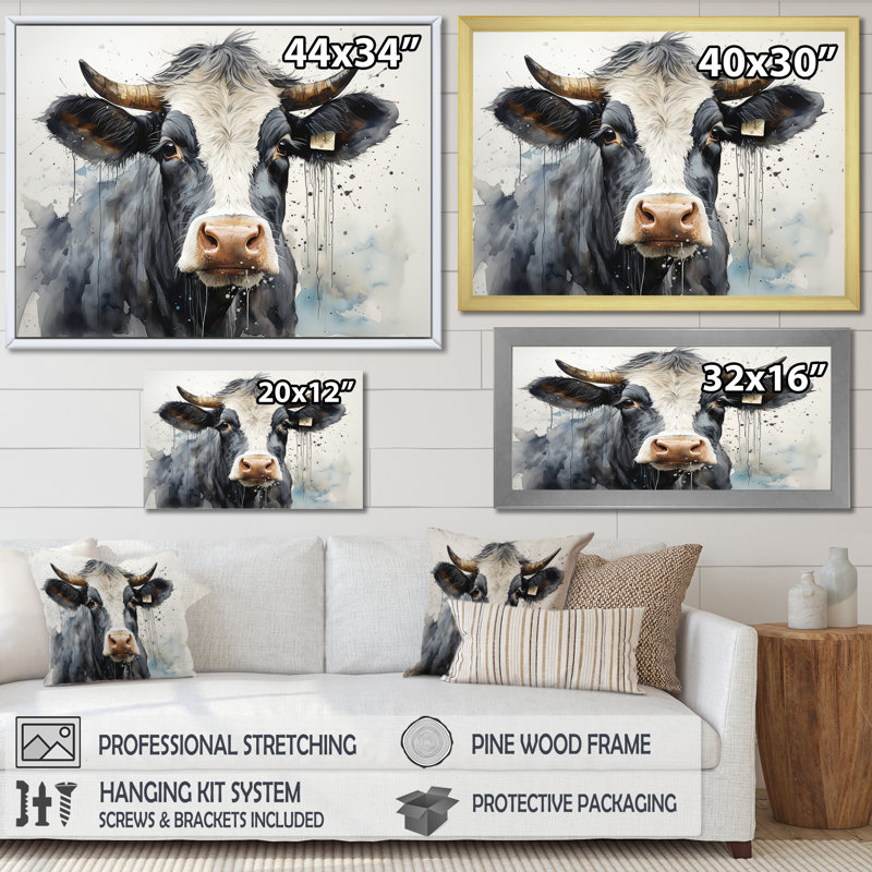 Beau portrait de bouvier noir et blanc - impressions sur toile, H 34 po x l 44 po x P 1,5 po, Cadre naturel flottant