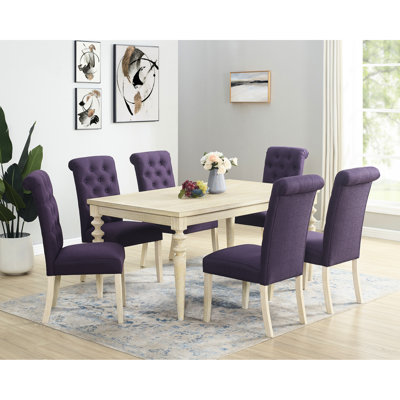 7 tables de salle à manger: table rectangulaire avec de beaux pieds tournés et 6 sièges: chaises confortables, finition brune