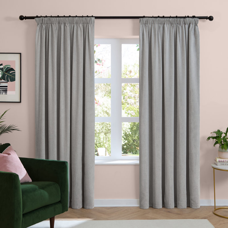 Soft Chenille Blackout Pencil Pleat Curtains, 229cm Width x 137cm Drop, Silver