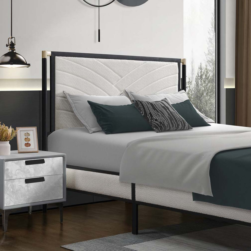 Boucle Upholstered Platform Bed, Queen