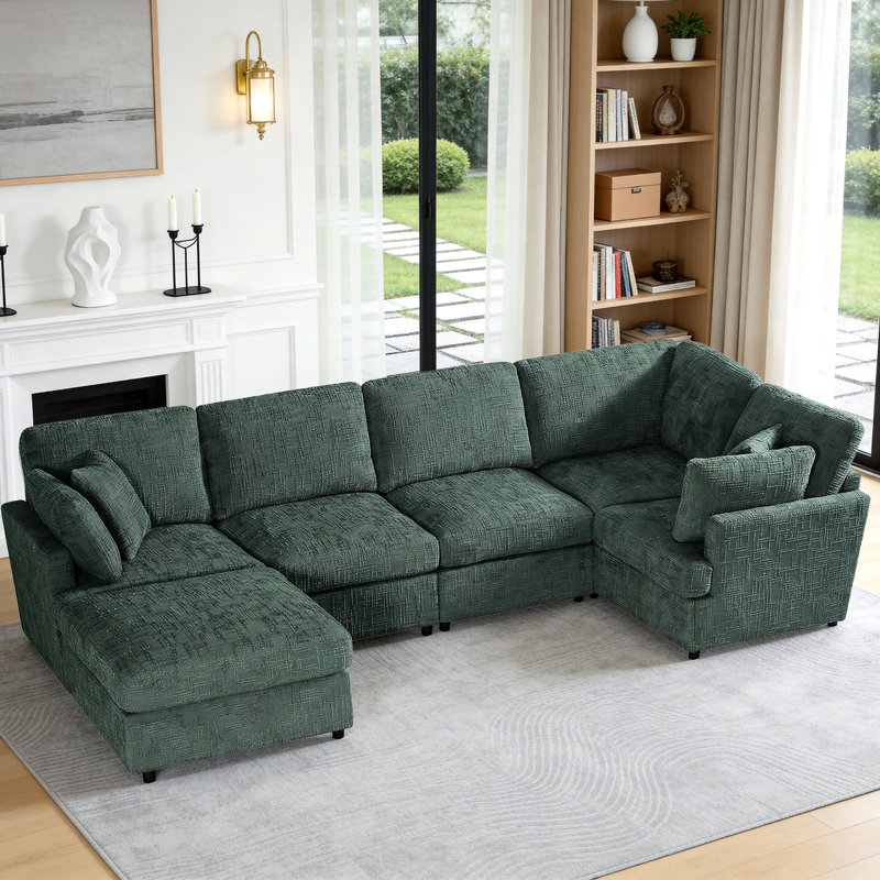 Canapé modulaire réversible 6 pièces avec repose-pieds amovible, Vert