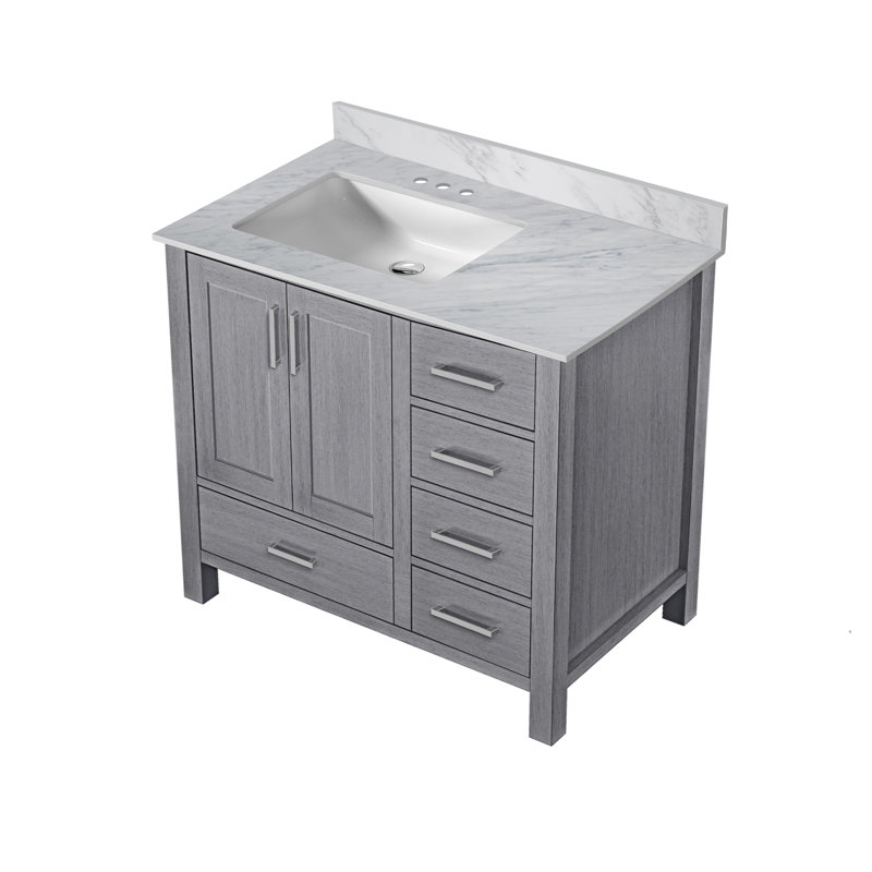 Jacques 36 in. W x 22 in. D Left Offset Bath Vanity and Carrara Marble Top, Distressed Gray
