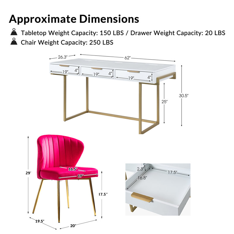 Euclid 2-Piece Desk Office Chair Set, Fuchsia