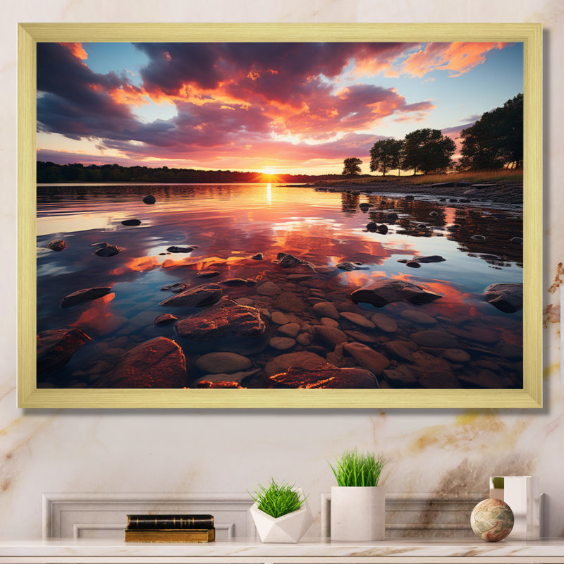 Coucher de soleil céleste symphonie IV, Encadrement doré, H 16 po x l 32 po x P 1 po