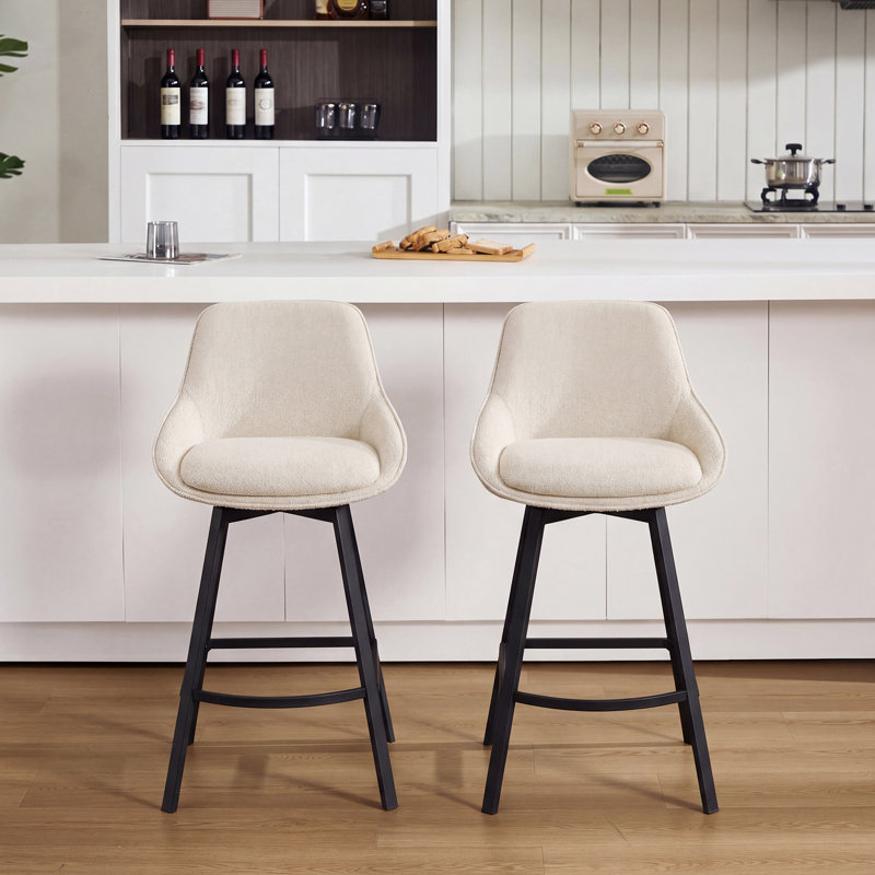 Absalom 65cm H Swivel Upholstered Linen Counter Stool, Beige