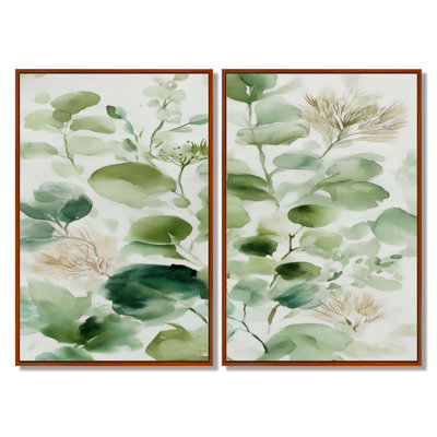 «Watercolor Greenery Sage Watercolor - Plants Large Wall Art», impression sur toile botanique verte 2 pièces