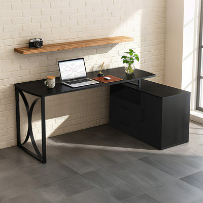 L-Shaped Writing Corner Desk, Computer Desk with Drawer and Cabinet