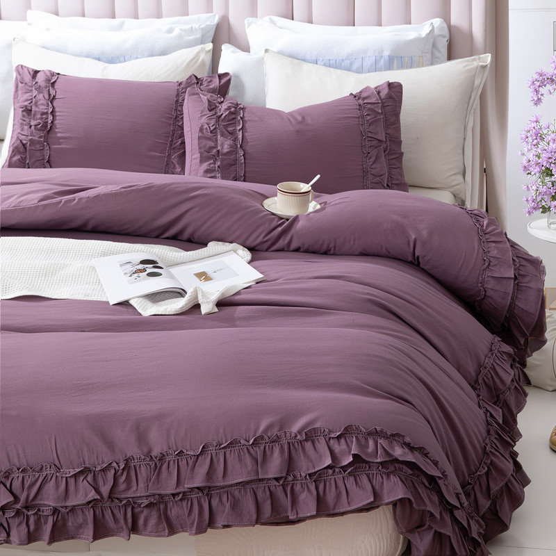 Purple Ruffled Comforter King Boho Bedding Comforter Ruffle Fringe Coquette Bedroom Decor Supr Soft Cozy Purple Quilt Comforter Set