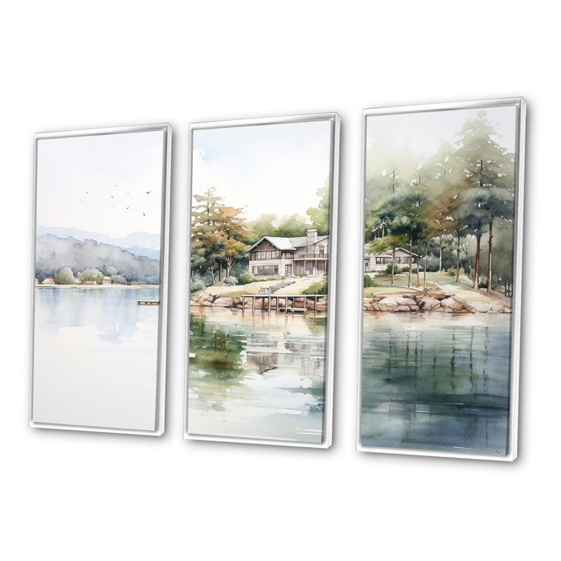 Ensemble d'art mural Lake House, H 28 po x l 36 po x P 1 po, Cadre flottant blanc