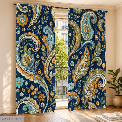 2Pcs Vintage Paisley Curtains, Light Filtering Fabric, Bohemian Floral Pattern, Sunshade and Privacy Protection, Rod Pocket Design for Living Room Bedroom Balcony Kitchen Home Decor