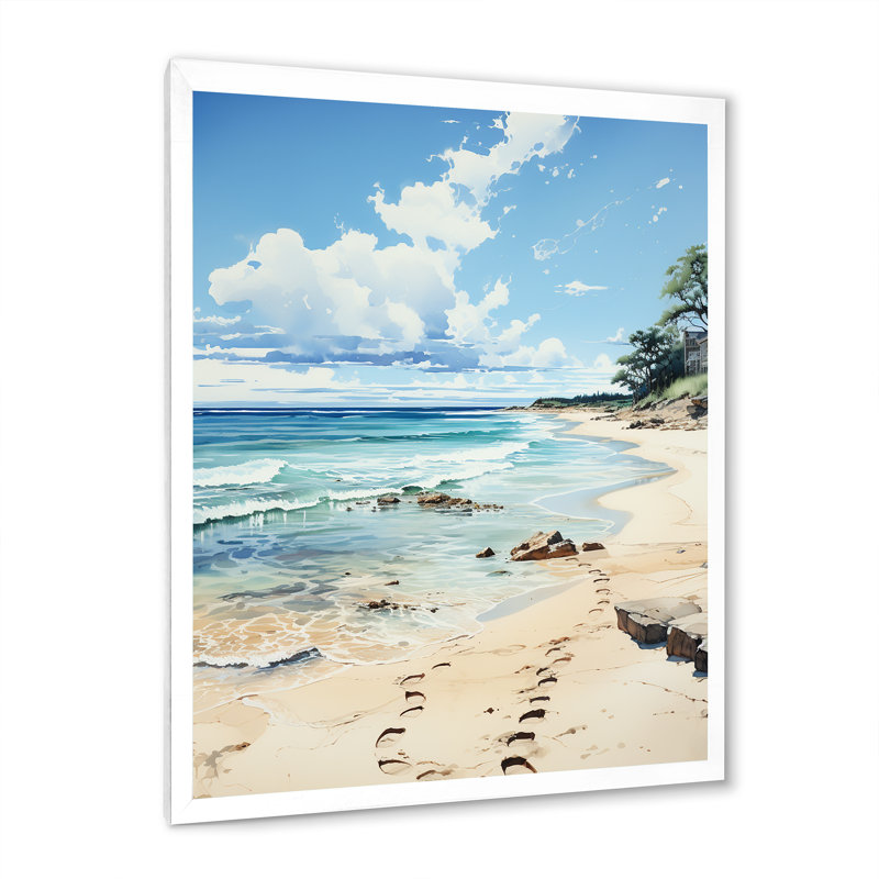 «Dyann Beach Footprints In X», reproduction sur toile, H 40 po x l 30 po x P 1,5 po, Cadre photo blanc