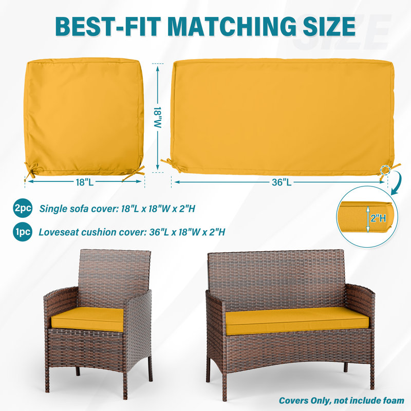 3-Piece Outdoor  Cushion  Covers Set(1 Big Cover+2 Small Covers), Covers Only, Yellow