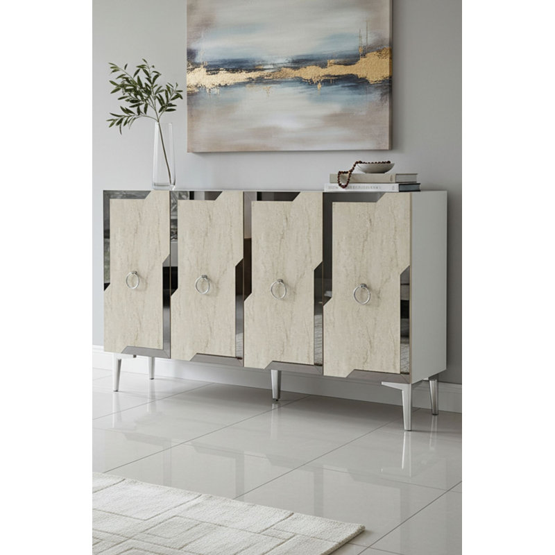 Console, Beige/White/Silver