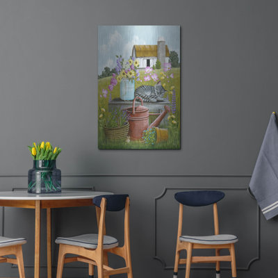 Art mural en métal luxueux «Sleeping Kitty» par Tanya Nyp, 24 po x 36 po