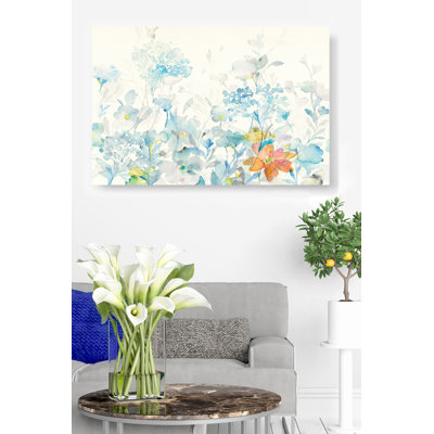 Fleurs translucides, floral, aquarelle, fleurs sauvages, bleu, gris, orange, crème, sur blanc