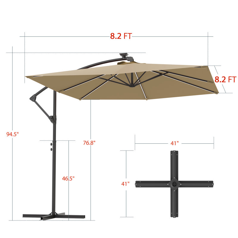 Parasol de terrasse 8,2 pi à DEL: Protection contre le soleil et la pluie avec éclairage ambiant, Taupe