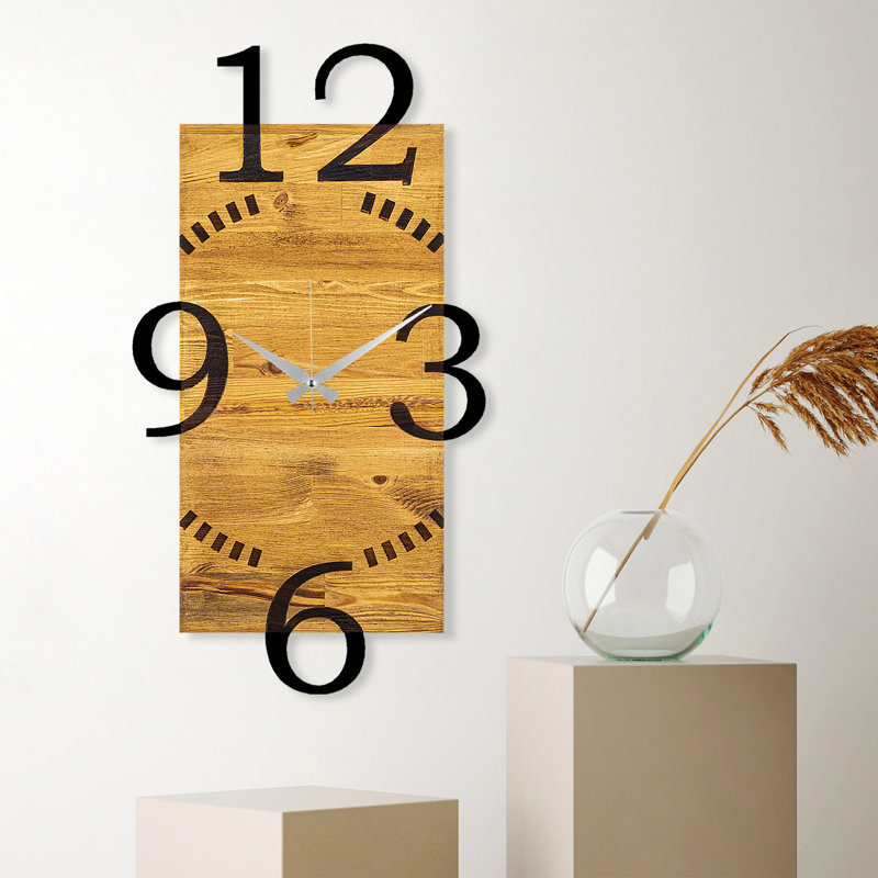 Elegant Decorative Wooden Wall Clock, 16.1 x 1.2 x 29.1 inches | 100% Solid Wood with Metal Accents, Silent Mechanism | Unique Walnut & Black Finish, Perfect for Home Decor & Office Spaces, Stylish and Functional