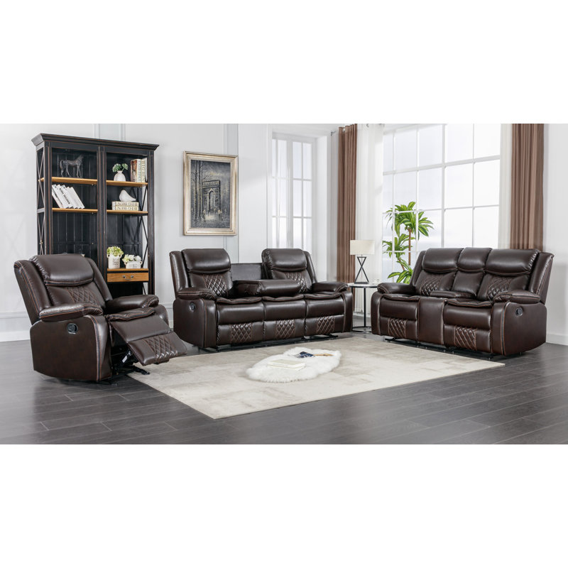 Ensemble de salon inclinable Canuet, Similicuir brun