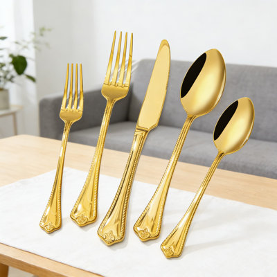 Ensemble de couverts 40 pièces pour 8 couverts en acier inoxydable 18/10 avec poli miroir, va au lave-vaisselle, comprend un couteau de table, une fourchette, une cuillère, une fourchette à salade et une cuillère à café