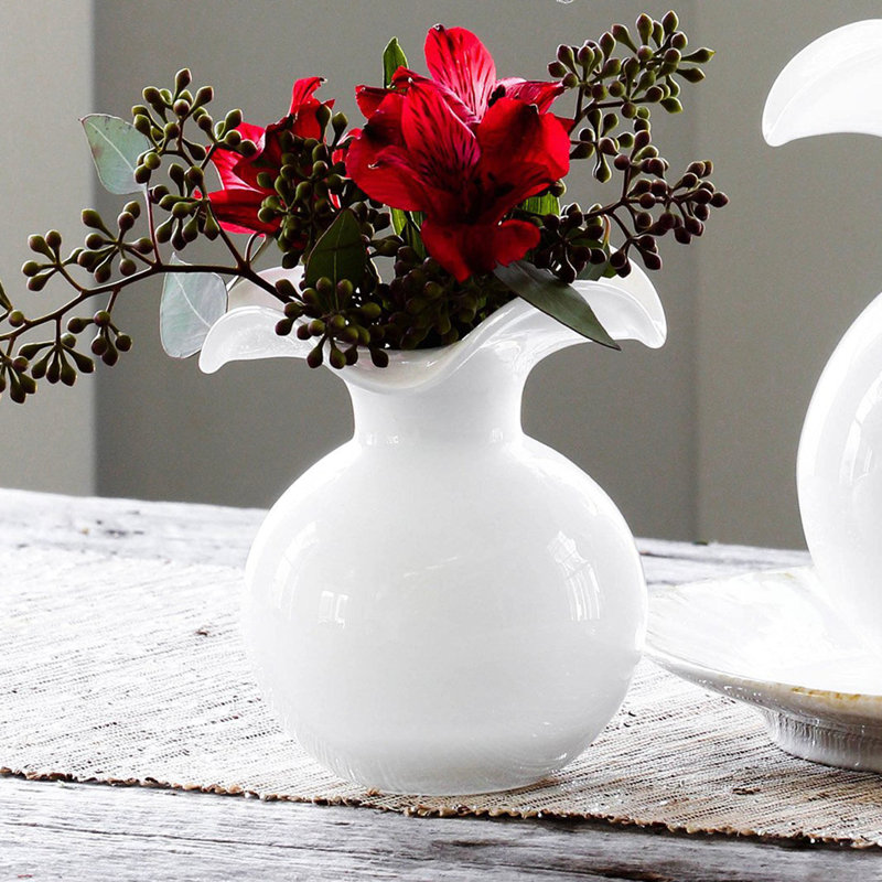 Hibiscus Glass Vase, 5.5" H x 5" W x 5" D - Bud, White
