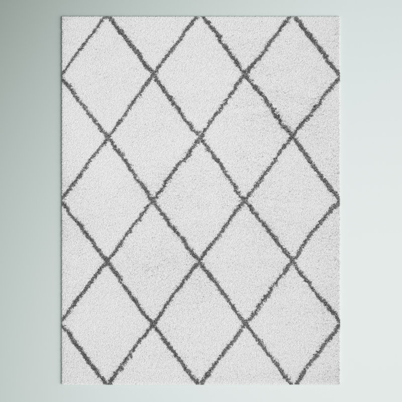 Tapis blanc / gris à motif géométrique Babich, Rectangle 5 pi 3 po x 7 pi 3 po