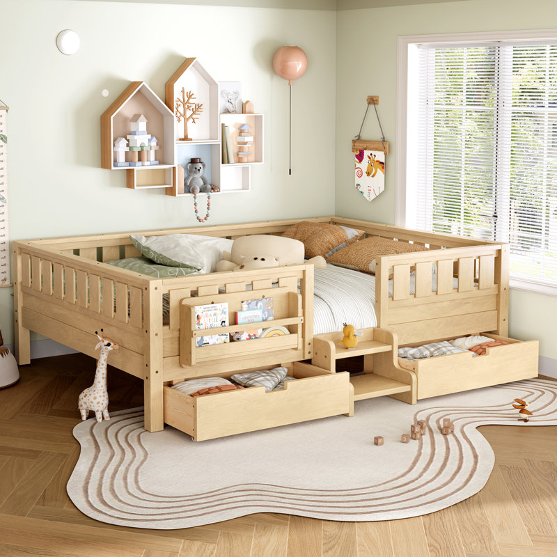 Grand avec tablettes et tiroirs de rangement intégrés, conception d'escalier de sécurité et rails de sécurité de haute qualité, naturel clair