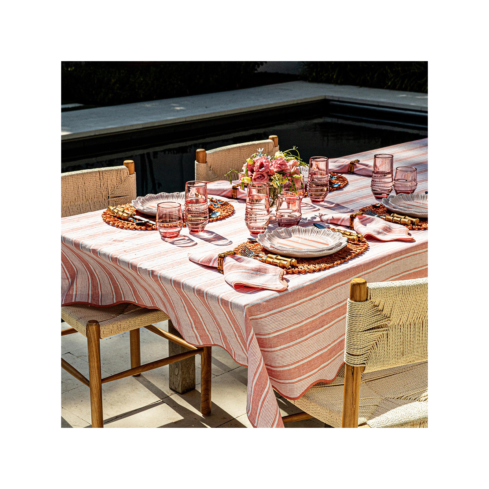 Cabana Stripe 60" x 120" Tablecloth, Coral