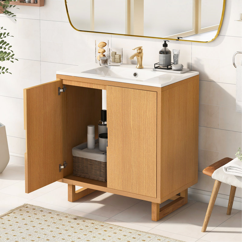 Ensemble de meuble-lavabo 30 po avec lavabo, armoire combinée, armoire de rangement pour salle de bain, structure en bois massif