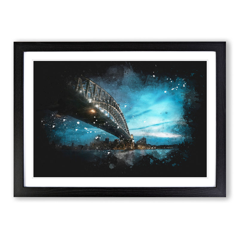 Sydney Harbour Bridge in Australia - Picture Frame Graphic Art Print, 24cm H x 33cm W x 2cm D, Black Framed