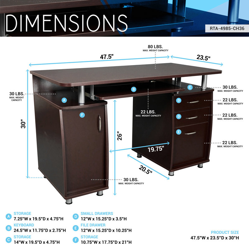 Techni Mobili Complete Workstation Computer Desk With Storage, Brown