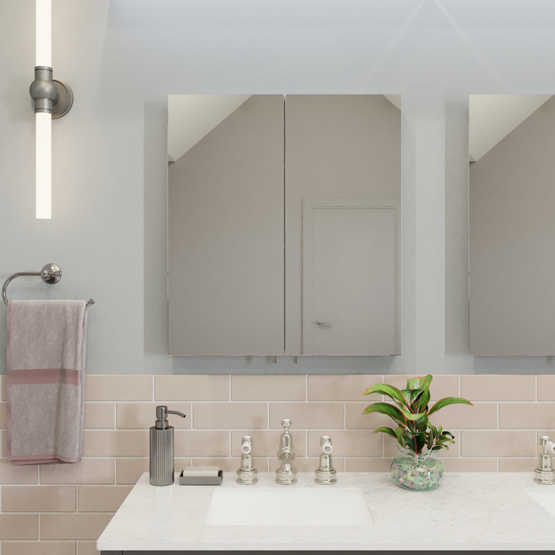 600 mm W 690 mm H Surface Mirrored Bathroom Cabinets with Mirror and 2 Adjustable Shelves