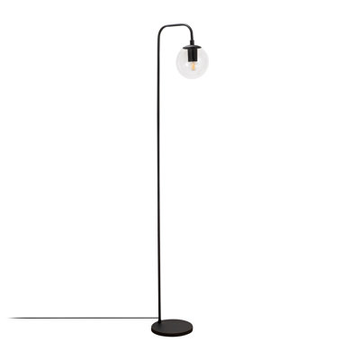 Modern Industrial Floor Lamp, Black Metal Body, 10.6 x 10.6 x 57.5 inches | Glass Cap | E14 Socket, Max 40W | On/Off Button on Cable | Perfect for Scandinavian & Novelty Home Decor | Stylish and Functional Lighting Solution
