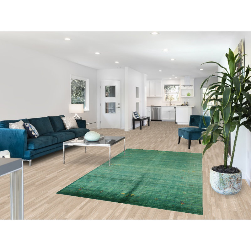 Tapis vert en laine de style Gabbeh vert 5 x 8