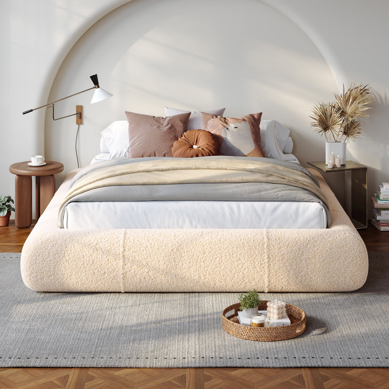Upholstered Platform Bed,bed Frame With Anti-collision Rounded Corners For Bedroom, Queen