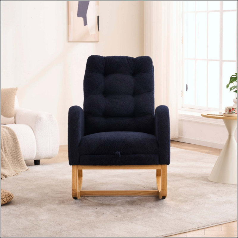 Chaise berçante décorative avec repose-pieds et poche de rangement, chaise berçante à haut dossier profond et fauteuil en bois d'hévéa