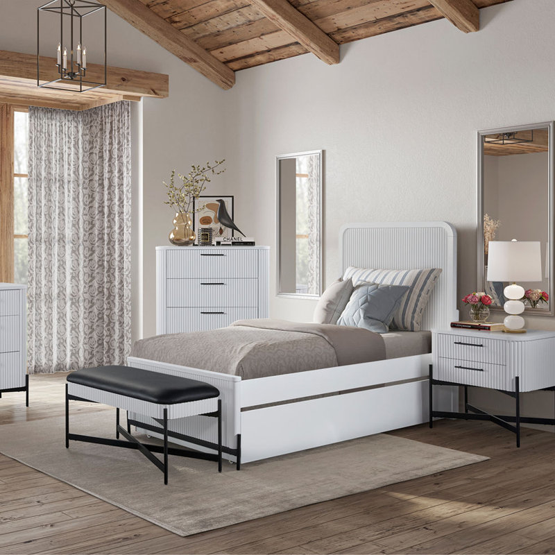 Colten Over Twin Trundle Bed, Blanc / Blanc