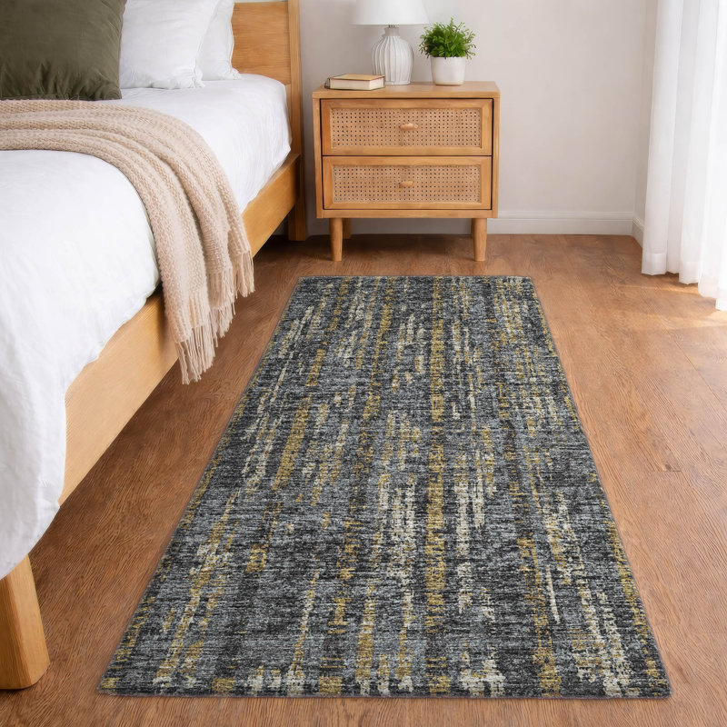 Premium Machine Washable Dream Shag ADS39 Broken Bars Rug, 2'3" x 7'6" Runner, Granite