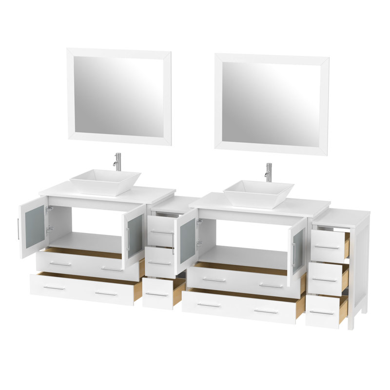  Ensemble de meuble-lavabo double encadré 96 "avec miroir, Blanc