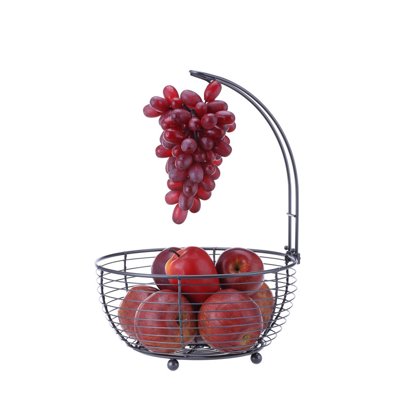 Dark Gray Steel Round Fruit Basket with Banana Hanger