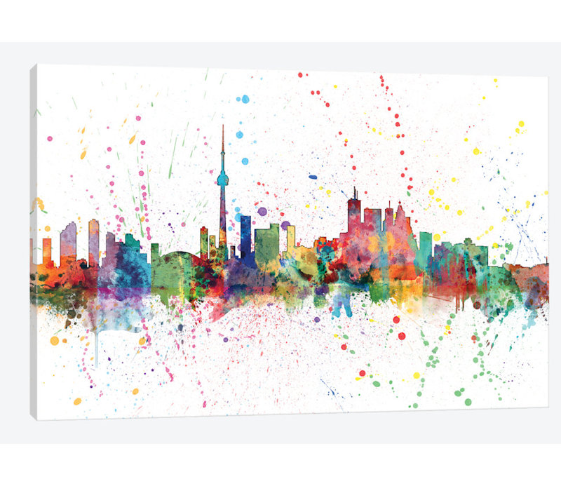 Série horizon en éclaboussures arc-en-ciel : Toronto, Canada, reproduction d'art sur toile tendue, Pas de tapis, Toile tendue