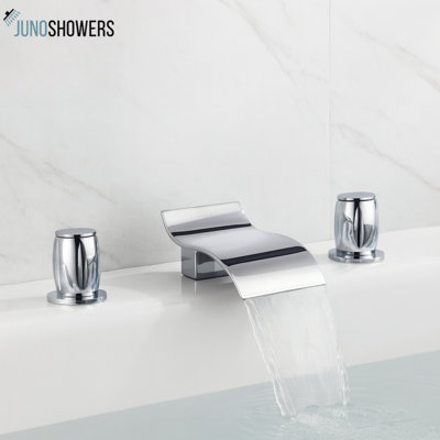 Robinet cascade chromé moderne à deux poignées pour lavabo et baignoire - Design élégant monté sur le comptoir