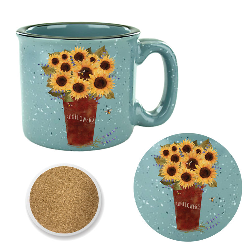 Ensemble de grandes tasses et sous-verres 15 oz Sunflower