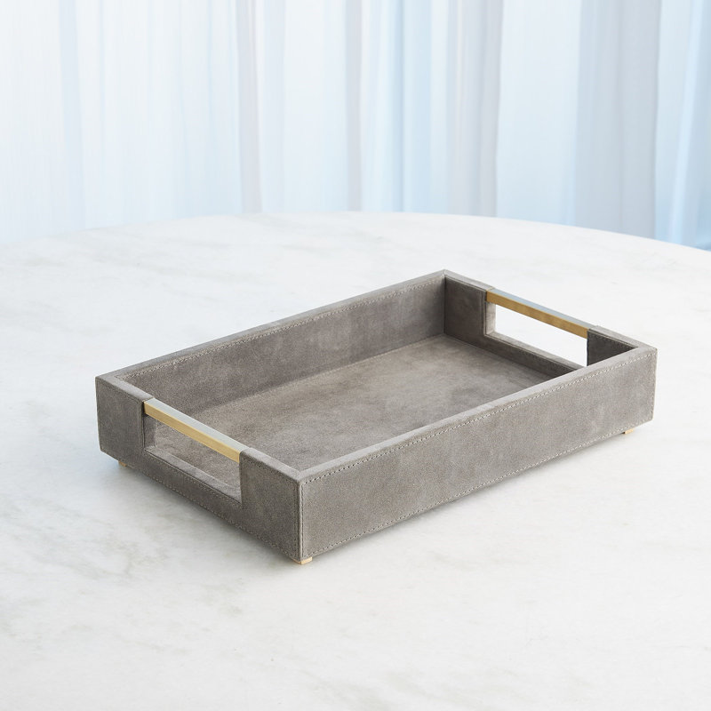 Posh Tray-Grey Suede-Lg, 3.75" H x 18" W x 12.5" D