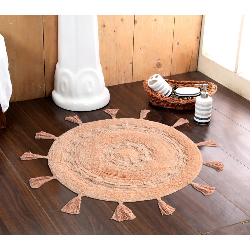 Panaite 100% Cotton Non-Slip Bath Rug Boho style Tassle rugs, Peach