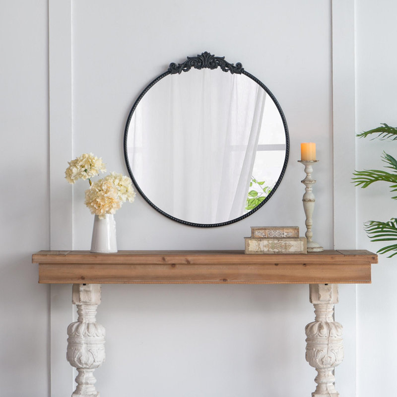 Miroir rond, miroir mural avec cadre, Noir
