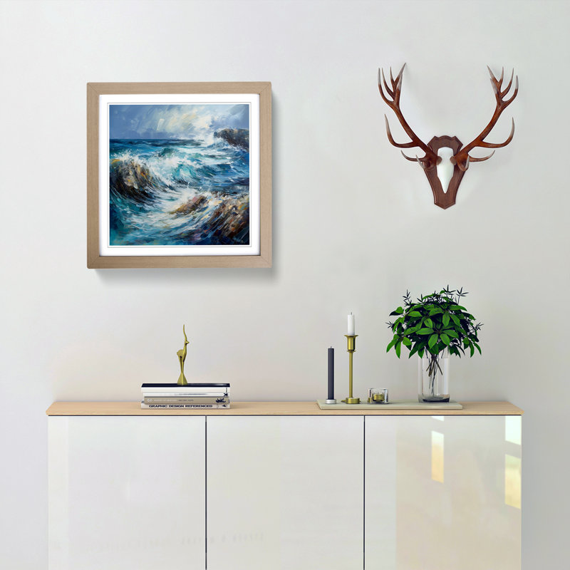 Ocean Palette Knife Painting - Framed Print, Oak