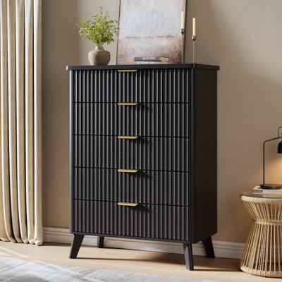Commode 5 tiroirs cannelée en bois Modern