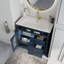 Meuble-lavabo de salle de bain Mid-Century avec verre à motif et éclairage à détecteur de mouvement