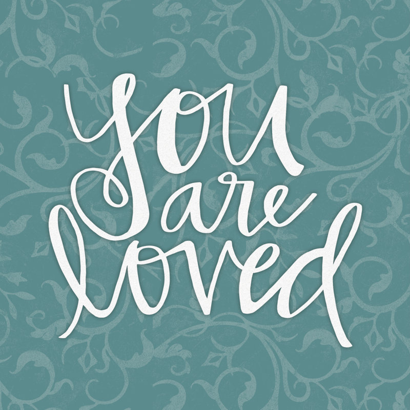 You Are Loved Handwriting On Green - Wrapped Canvas Print, 30cm H x 30cm W x 3.8cm D