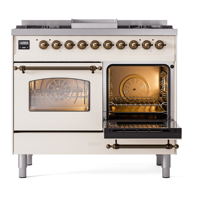 ILVE Nostalgie II 40 in Dual Fuel Range, Liquid Propane, Antique White/Bronze